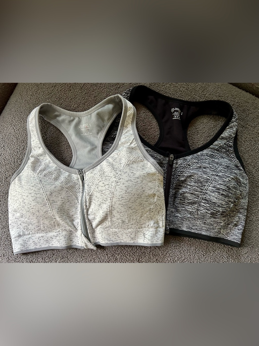 Danskin Now Front-Zip High Support Sports Bras - Gray and Black -